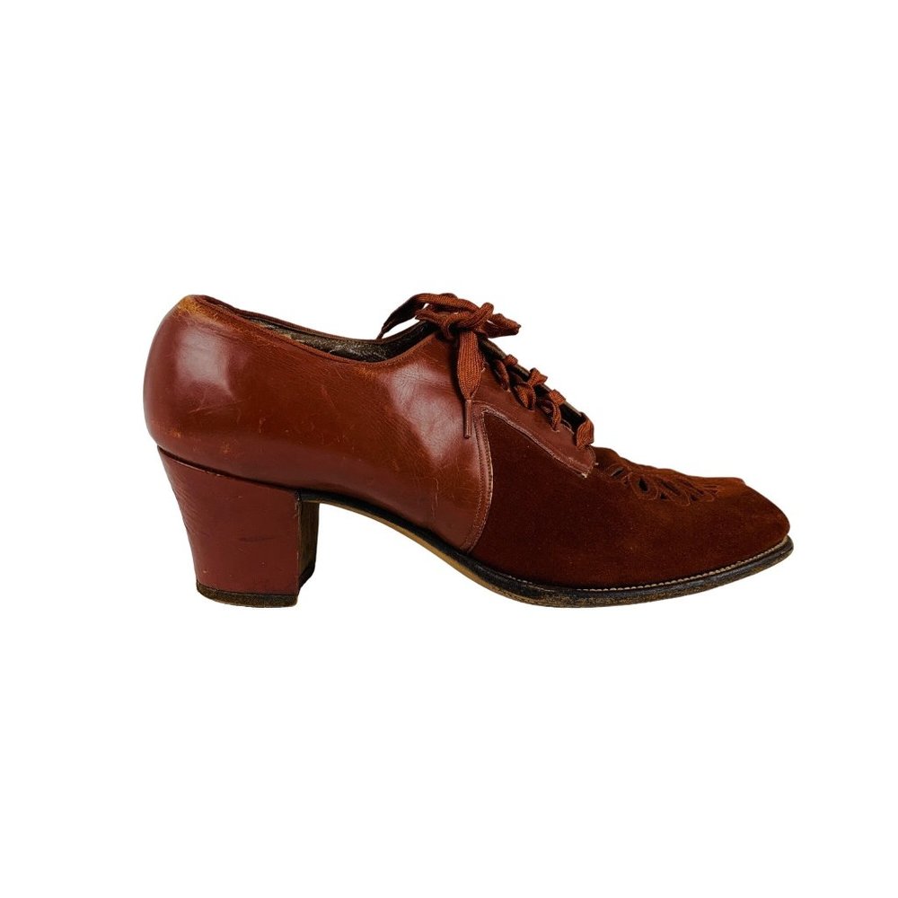 Vintage 1930s Rust Heels Easi-Gait Brown Lace Up Oxfords - Picture 2 of 10